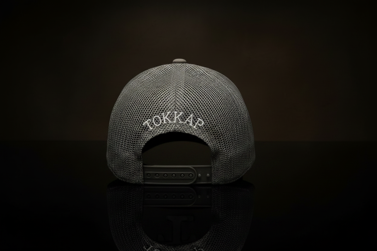 TOKKAP Statement Suede Trucker Cap — Stone