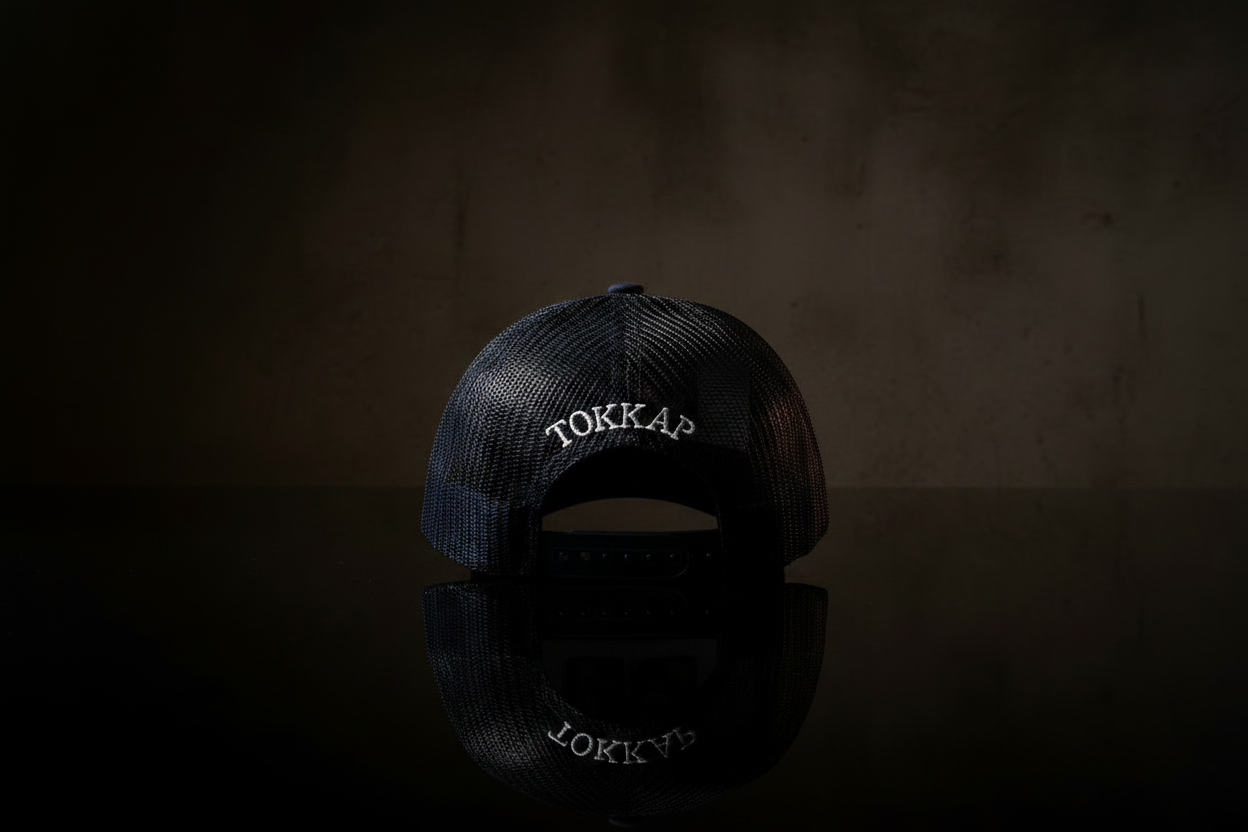 TOKKAP Statement Trucker Cap — Navy