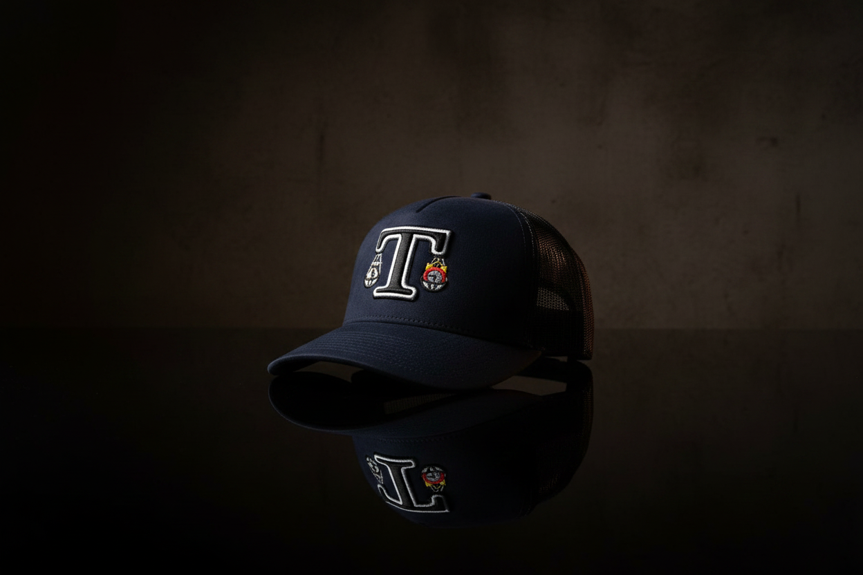TOKKAP Statement Trucker Cap — Navy