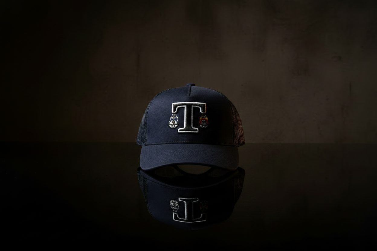 TOKKAP Statement Trucker Cap — Navy