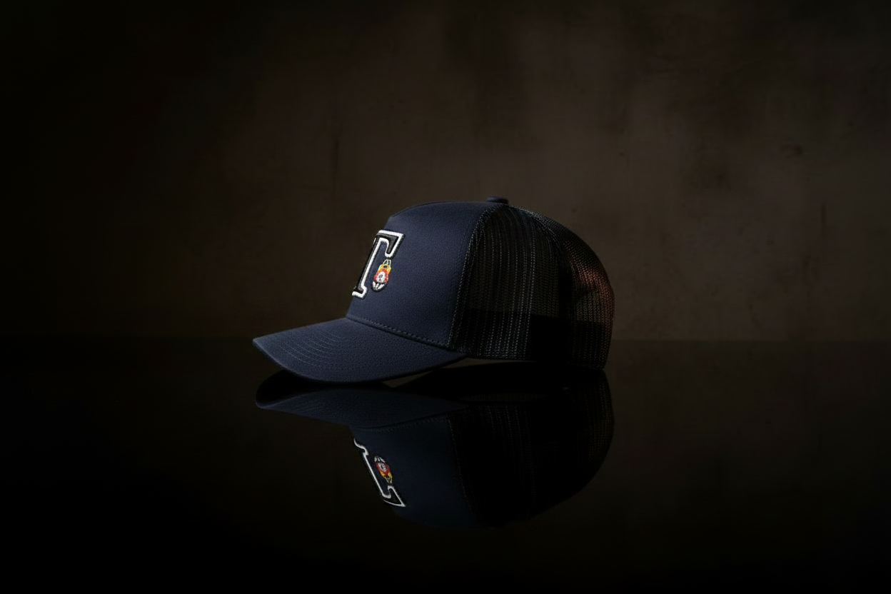 TOKKAP Statement Trucker Cap — Navy